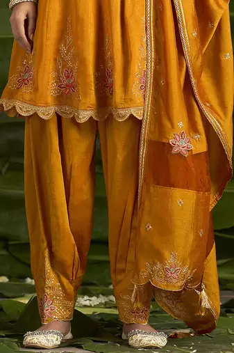 Floral embroidered sequinned anarkali kurta with salwar and dupatta