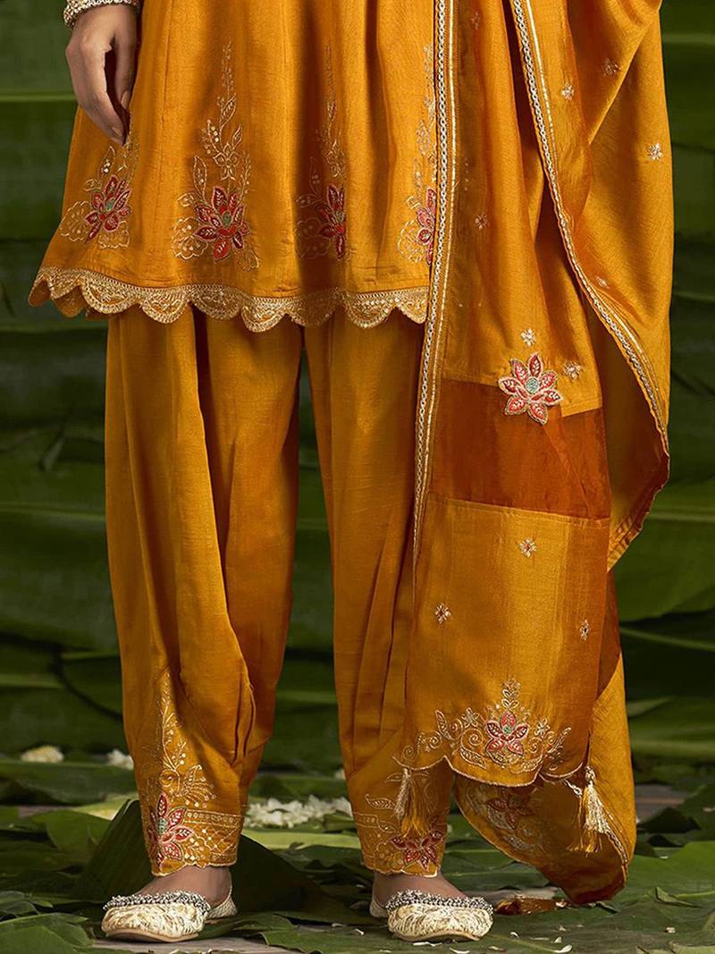 Floral embroidered sequinned anarkali kurta with salwar and dupatta
