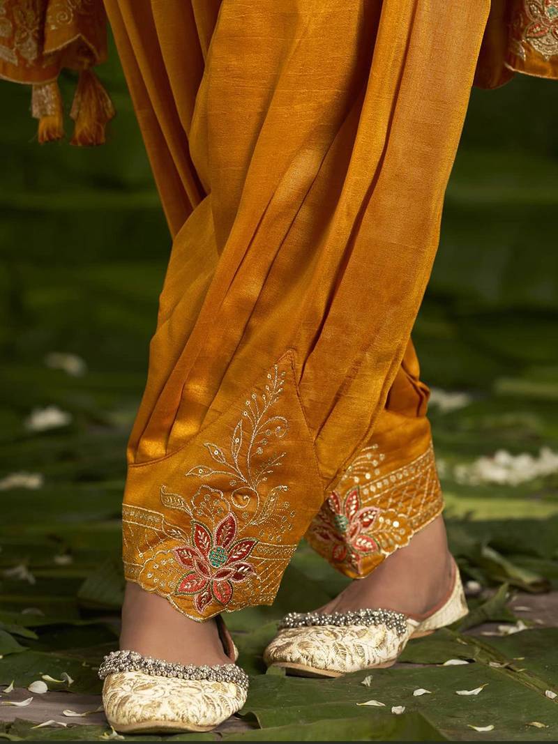 Floral embroidered sequinned anarkali kurta with salwar and dupatta