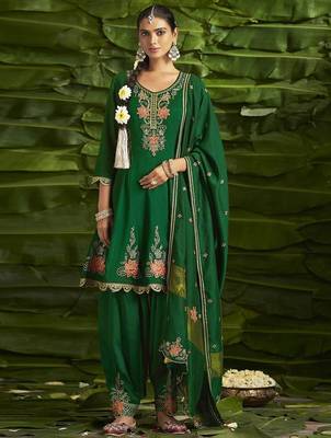 Floral embroidered sequinned anarkali kurta with salwar and dupatta 1