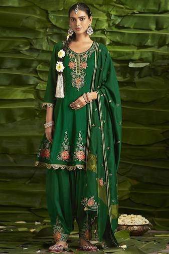 Floral embroidered sequinned anarkali kurta with salwar and dupatta
