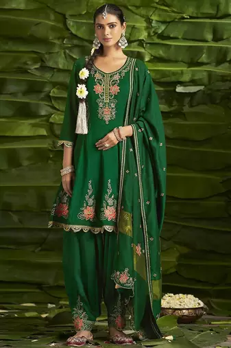 Floral embroidered sequinned anarkali kurta with salwar and dupatta
