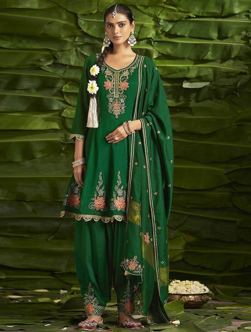 Floral embroidered sequinned anarkali kurta with salwar and dupatta