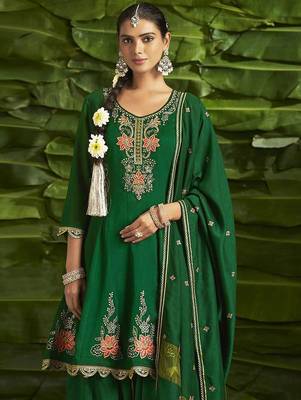 Floral embroidered sequinned anarkali kurta with salwar and dupatta 2