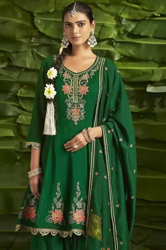 Floral embroidered sequinned anarkali kurta with salwar and dupatta