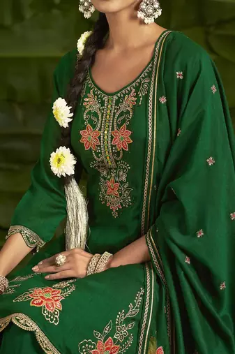Floral embroidered sequinned anarkali kurta with salwar and dupatta