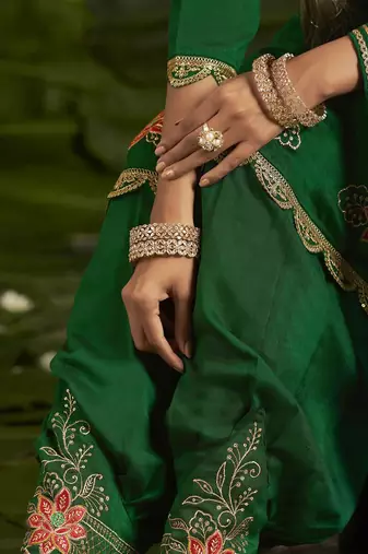 Floral embroidered sequinned anarkali kurta with salwar and dupatta