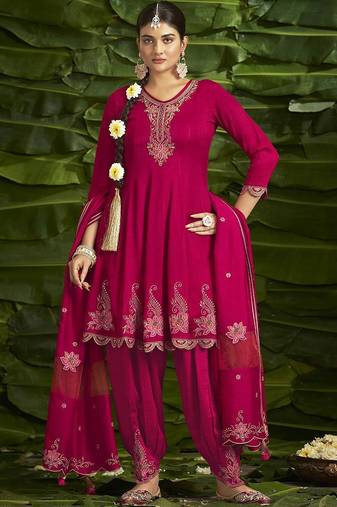 Floral embroidered sequinned anarkali kurti with salwar and dupatta