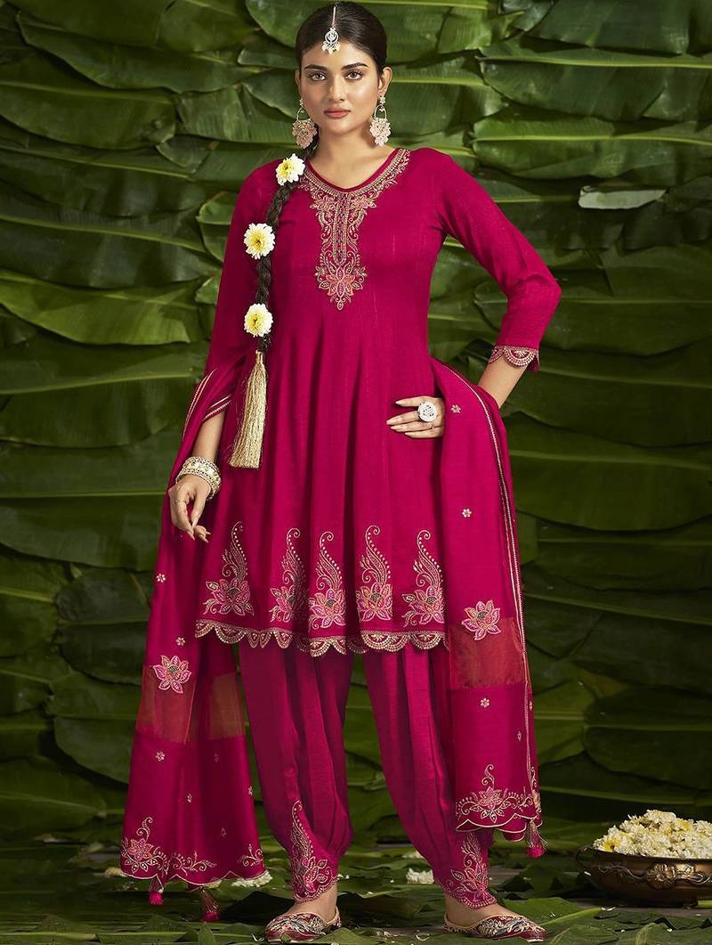 Floral embroidered sequinned anarkali kurti with salwar and dupatta