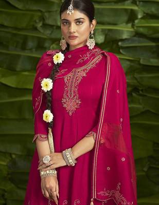Floral embroidered sequinned anarkali kurti with salwar and dupatta 2