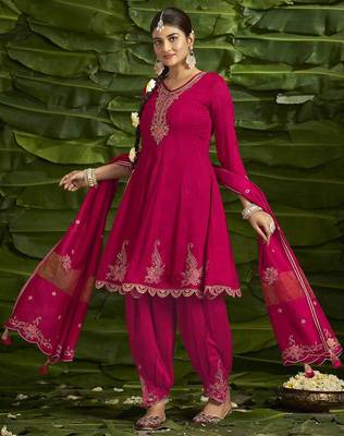 Floral embroidered sequinned anarkali kurti with salwar and dupatta 3