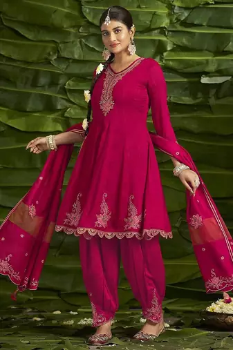 Floral embroidered sequinned anarkali kurti with salwar and dupatta