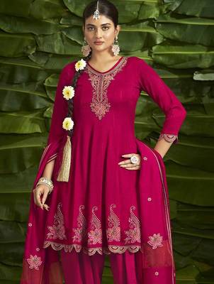 Floral embroidered sequinned anarkali kurti with salwar and dupatta 4