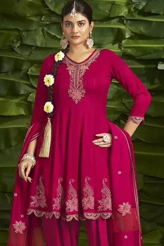 Floral embroidered sequinned anarkali kurti with salwar and dupatta