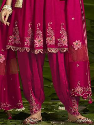 Floral embroidered sequinned anarkali kurti with salwar and dupatta 5