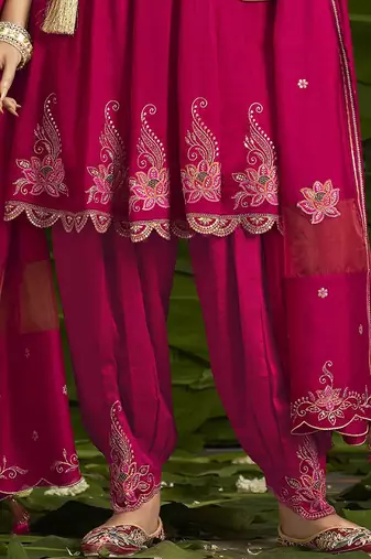 Floral embroidered sequinned anarkali kurti with salwar and dupatta