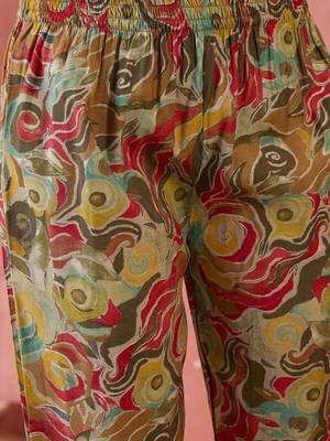 Brown and yellow printed shirt collar tunic with trouser 3