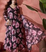 Floral printed wrap ethnic dress with dupatta