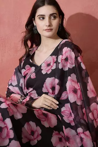 Floral printed wrap ethnic dress with dupatta