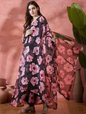 Floral printed wrap ethnic dress with dupatta 4