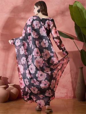 Floral printed wrap ethnic dress with dupatta 5