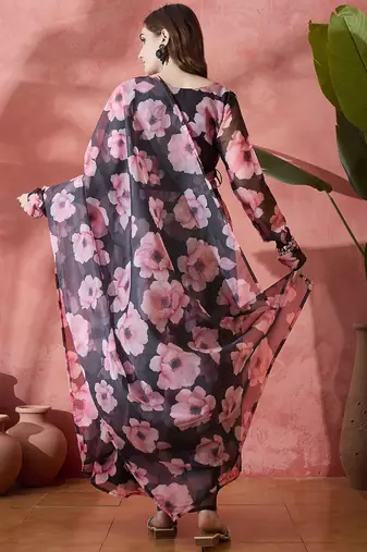Floral printed wrap ethnic dress with dupatta
