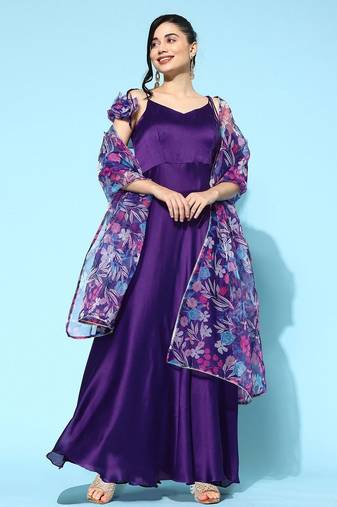 Floral printed anarkali shaped no sleeves a-line kurtas