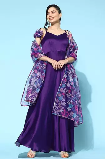 Floral printed anarkali shaped no sleeves a-line kurtas