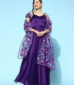 Floral printed anarkali shaped no sleeves a-line kurtas