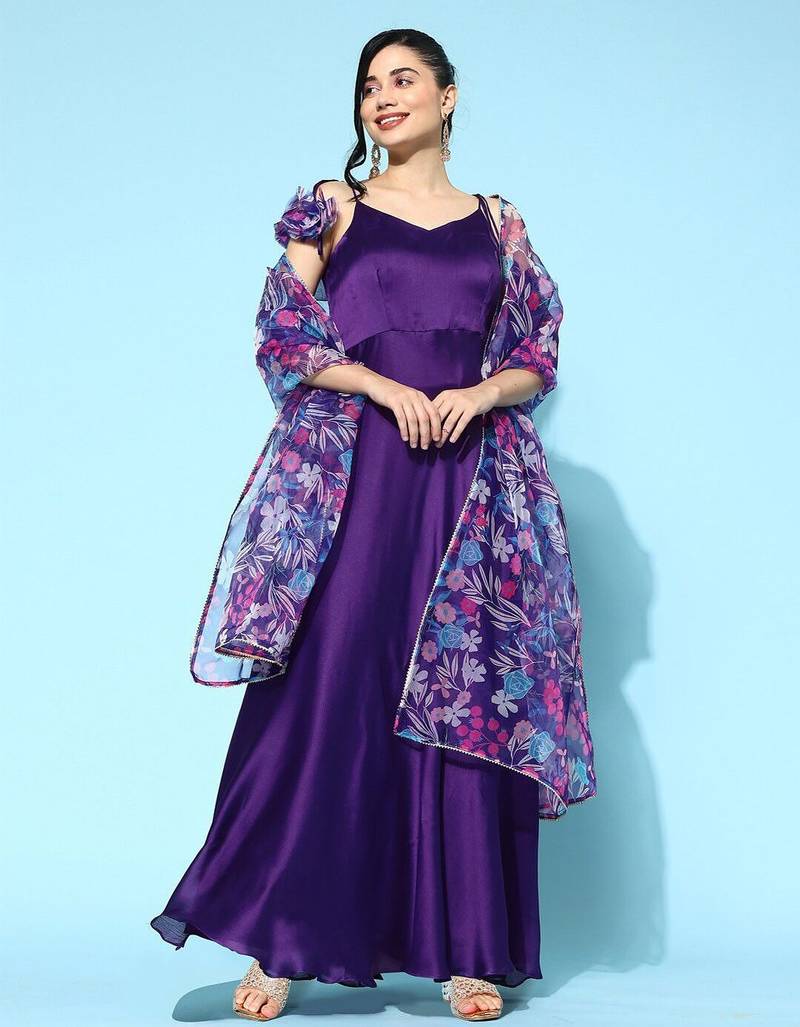 Floral printed anarkali shaped no sleeves a-line kurtas