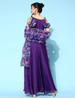 Floral printed anarkali shaped no sleeves a-line kurtas 4