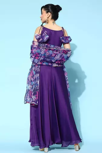 Floral printed anarkali shaped no sleeves a-line kurtas