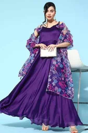Floral printed anarkali shaped no sleeves a-line kurtas