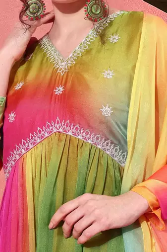 Tie & dye printed cording sequence a line ethnic dress with dupatta