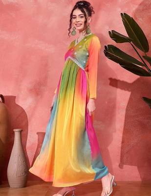 Tie & dye printed cording sequence a line ethnic dress with dupatta 3