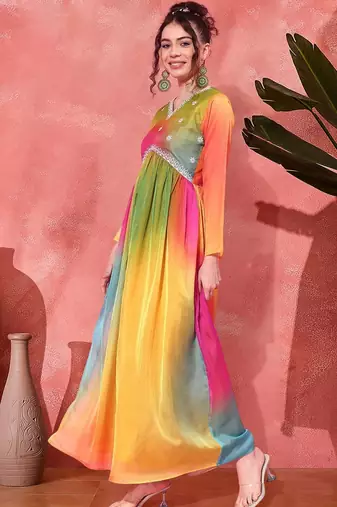 Tie & dye printed cording sequence a line ethnic dress with dupatta
