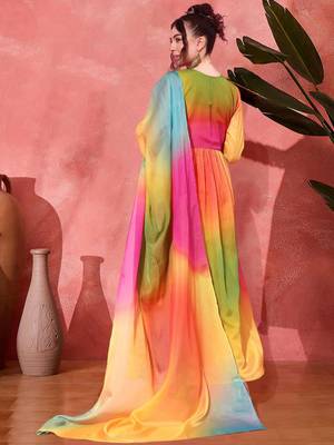 Tie & dye printed cording sequence a line ethnic dress with dupatta 4