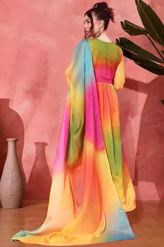Tie & dye printed cording sequence a line ethnic dress with dupatta