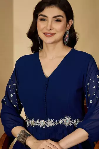 Zari sequence thread embroidered ethnic dress