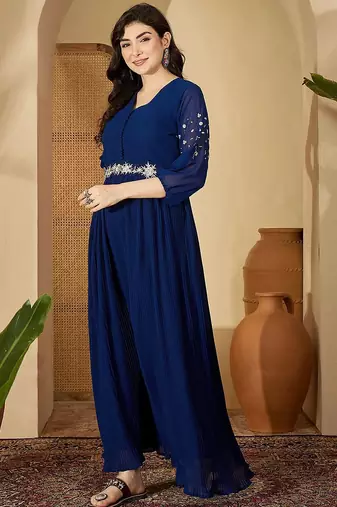 Zari sequence thread embroidered ethnic dress