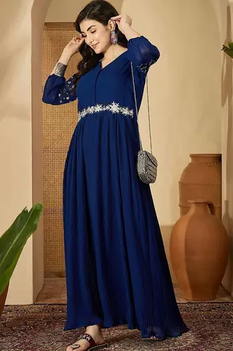 Zari sequence thread embroidered ethnic dress