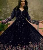 Embroidered v-neck fit & flare ethnic dresses