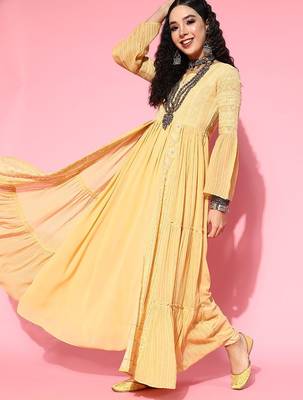 Ethnic motifs zari sequined embroidered georgette maxi ethnic dresses 3