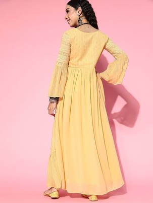 Ethnic motifs zari sequined embroidered georgette maxi ethnic dresses 4