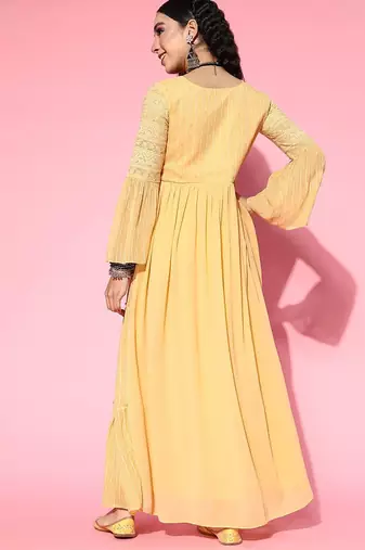 Ethnic motifs zari sequined embroidered georgette maxi ethnic dresses