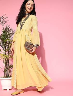 Ethnic motifs zari sequined embroidered georgette maxi ethnic dresses 5
