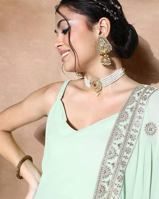 Zari sequence embroidered bordered a-line ethnic dress with dupatta 2