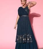 Women embroidered a-line draped flared gown ethnic dress