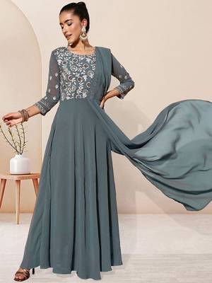Sequence embroidered draped a-line gown ethnic dress 1