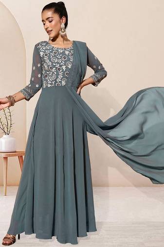 Sequence embroidered draped a-line gown ethnic dress